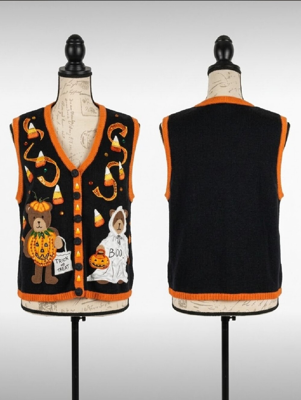 Vintage 90s Halloween Vest Basic Editions Ghost Jack-O-Lantern Lg